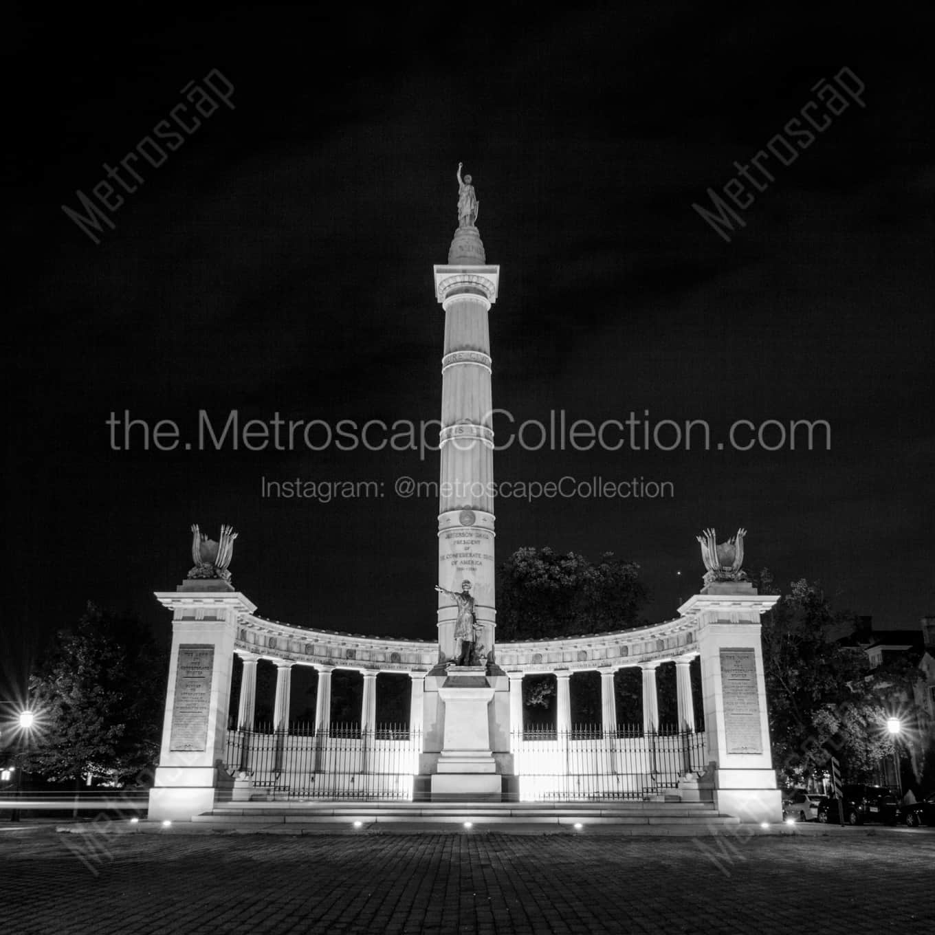 The Jefferson Davis Memorial on Monument Drive landscape black and white Photography The Jefferson Davis Memorial on Monument Drive landscape black and white Photography square crop