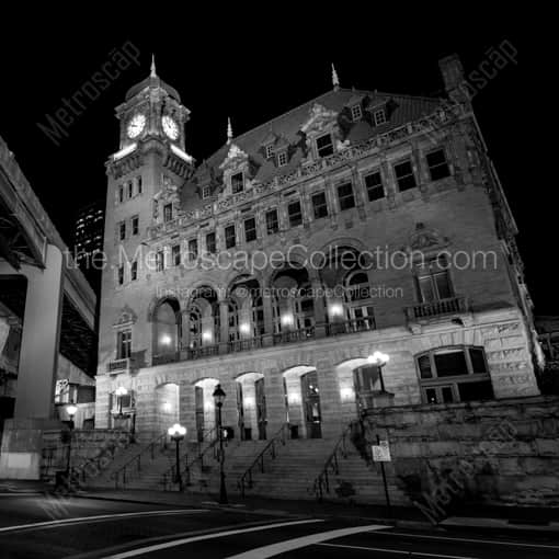 Matte Black WOOD Framed Black and White Richmond Photograph: The Amtrak Richmond Main Street Station in a Square Matte Black Wood Frame