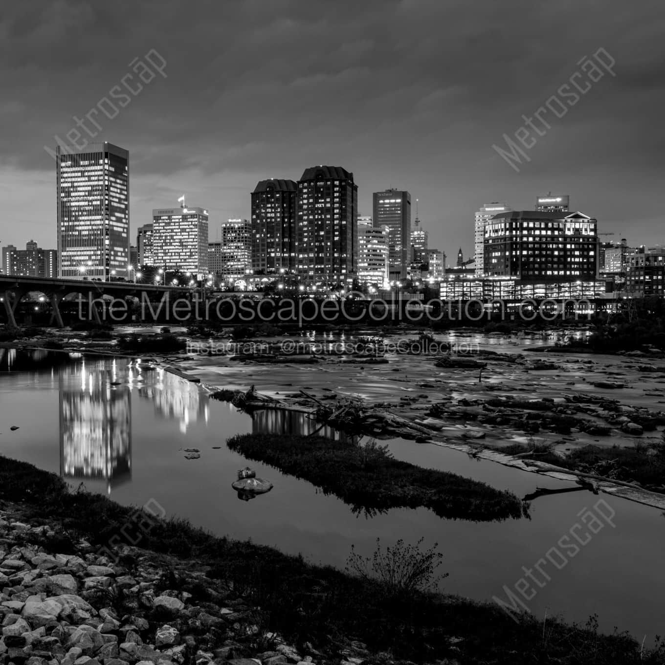 Richmond Virginia Skyline at Dusk landscape black and white Photography Richmond Virginia Skyline at Dusk landscape black and white Photography square crop