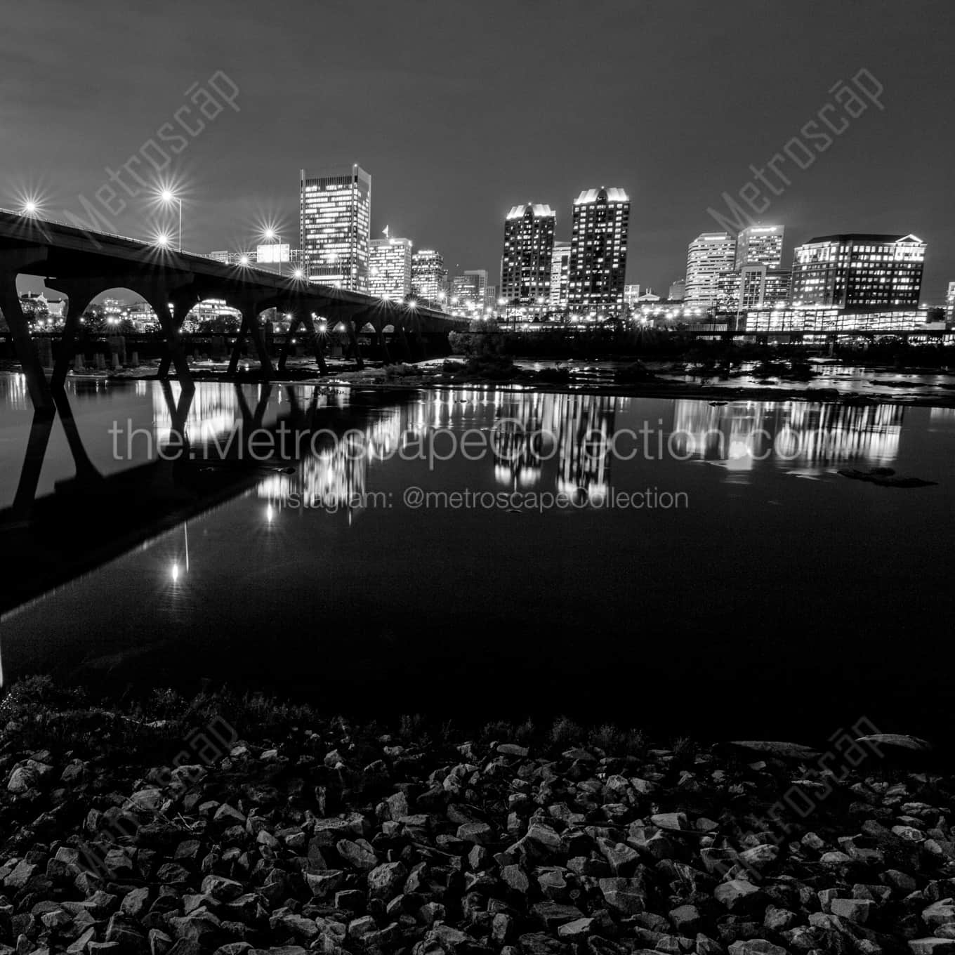 The Downtown Richmond Virginia Skyline at Night landscape black and white Photography The Downtown Richmond Virginia Skyline at Night landscape black and white Photography square crop