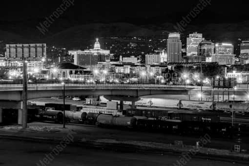 Salt Lake City Black and White Photography of The Salt Lake City Skyline at Night from Interstate 80 The Salt Lake City Skyline at Night from Interstate 80 -- Salt Lake City Black and White Photography