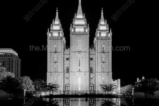 The Mormon Temple at Night -- Salt Lake City Black and White Photos