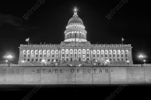 The Utah Capitol Building at Night -- Salt Lake City Black and White Photos