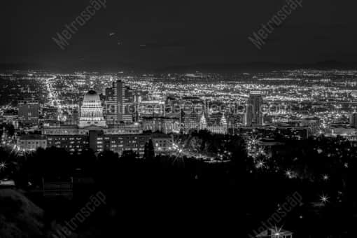 The Salt Lake City Skyline at Night -- Salt Lake City Black and White Photos