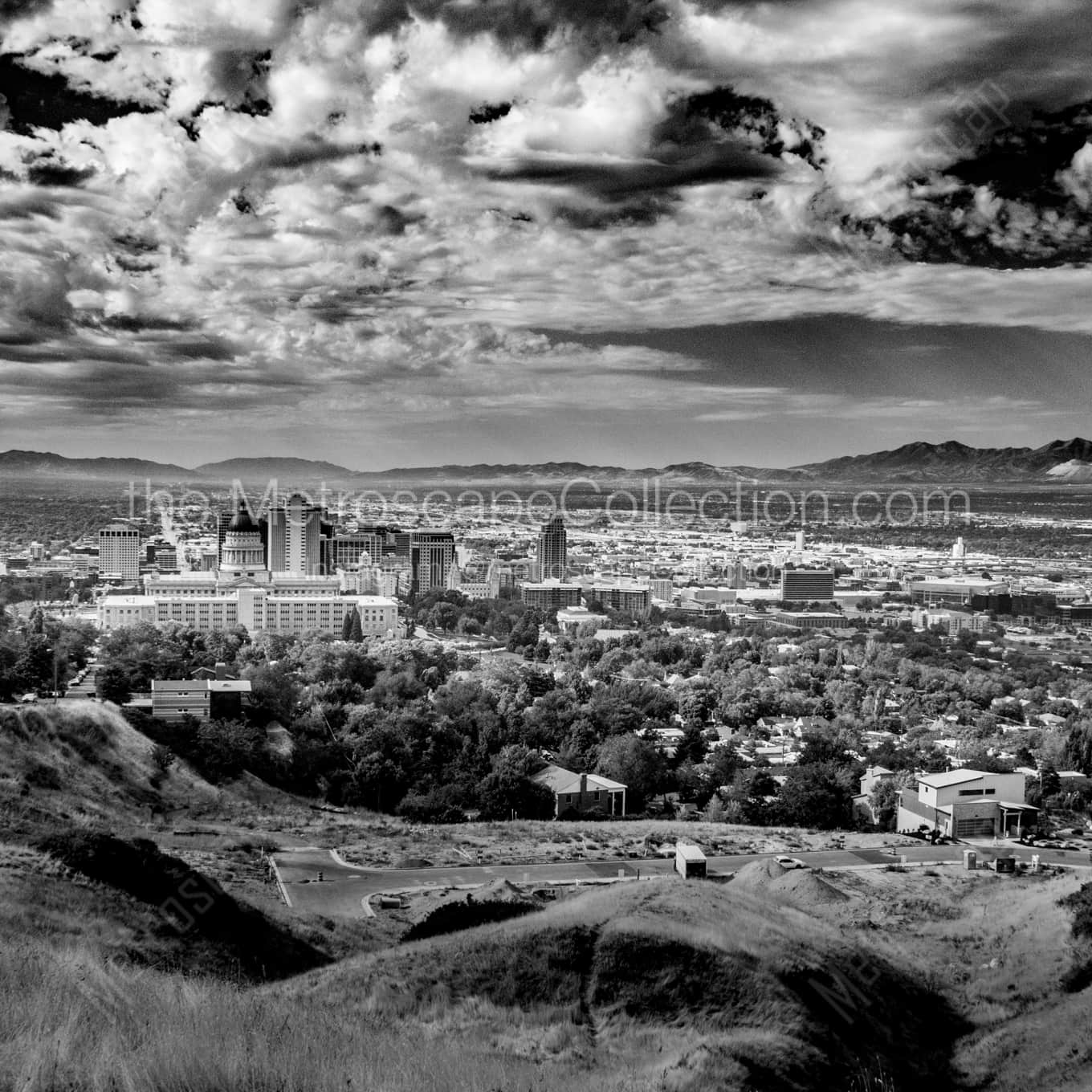 The Salt Lake City Valley landscape black and white Photography square crop