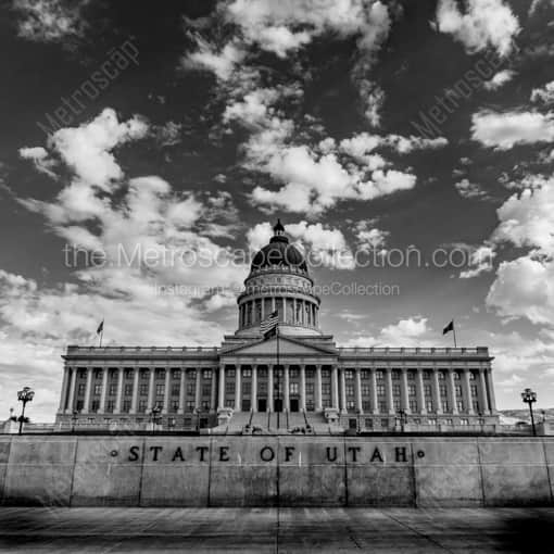 Matte Black WOOD Framed Black and White Salt Lake City Photograph: The Utah State Capitol Building in a Square Matte Black Wood Frame