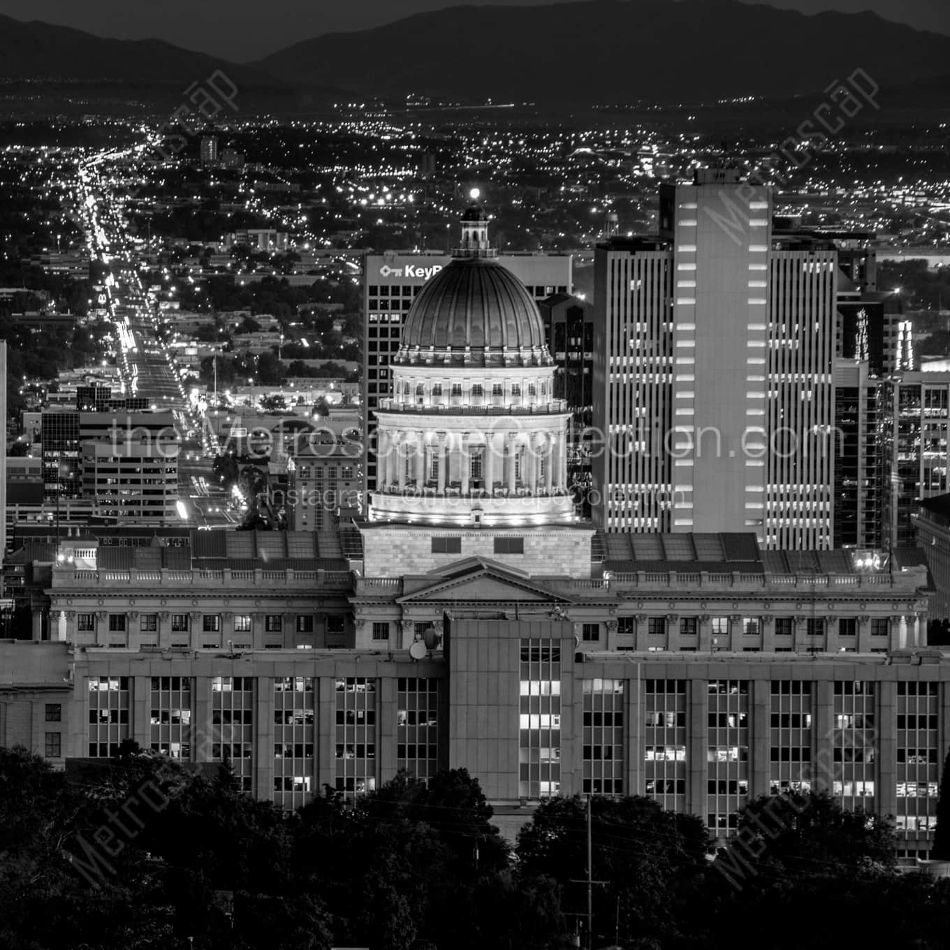 The Utah Capitol Building at Night landscape black and white Photography square crop