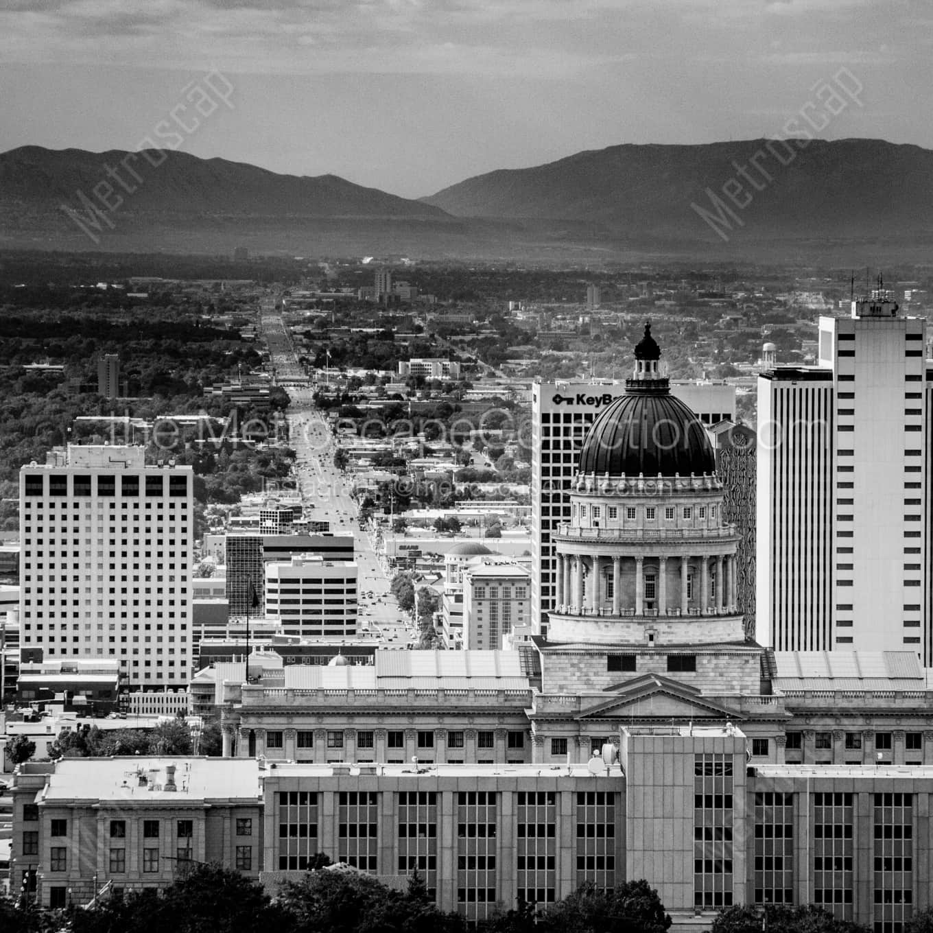 Downtown Salt Lake City from Ensign Peak landscape black and white Photography square crop