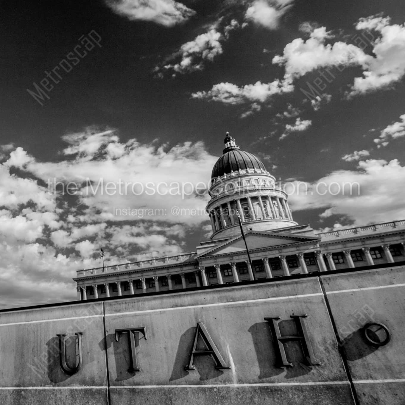 The Utah State Capitol landscape black and white Photography square crop