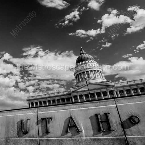 Matte Black WOOD Framed Black and White Salt Lake City Photograph: The Utah State Capitol in a Square Matte Black Wood Frame