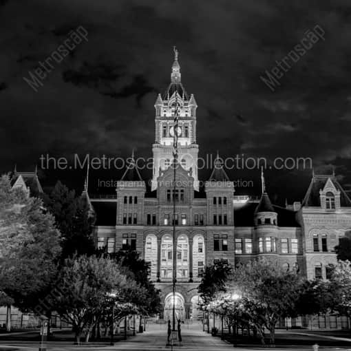 Matte Black WOOD Framed Black and White Salt Lake City Photograph: Salt Lake City Hall Building at Night in a Square Matte Black Wood Frame