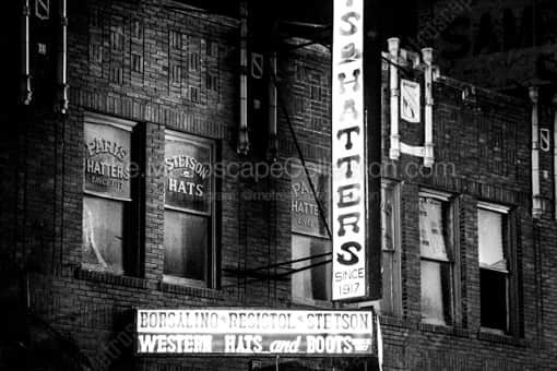 Paris Hatters at Night -- San Antonio Black and White Photos
