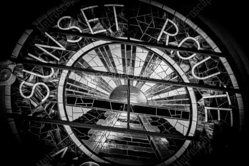 San Antonio Black and White Photography of The Sunset Route Train Station Stained Glass The Sunset Route Train Station Stained Glass -- San Antonio Black and White Photography