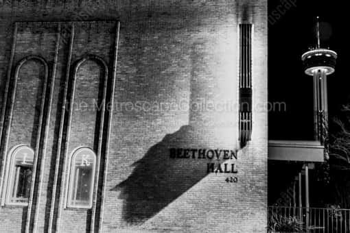 San Antonio Black and White Photography of Beethoven Hall and the Tower of the Americas Beethoven Hall and the Tower of the Americas -- San Antonio Black and White Photography