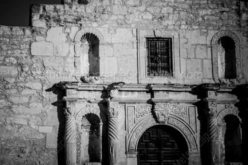 Close Up of the Alamo in Late Afternoon -- San Antonio Black and White Photos