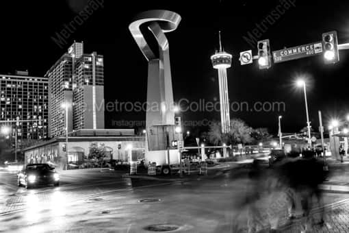 Pedestrians Cross East Commerce Street -- San Antonio Black and White Photos