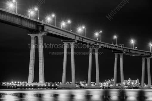 San Diego Black and White Photography of A Close-up of the Coronado Bridge at Night A Close-up of the Coronado Bridge at Night -- San Diego Black and White Photography