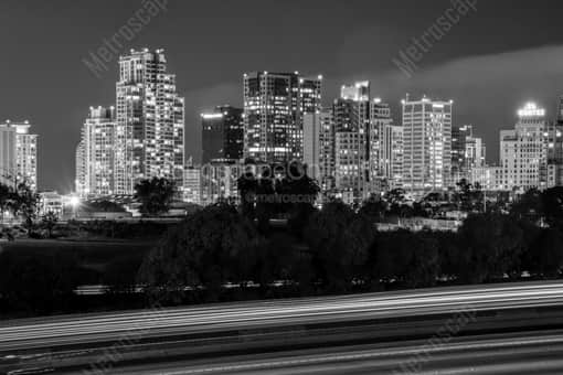 San Diego Black and White Photography of San Diego at Night from the Camino Real Freeway San Diego at Night from the Camino Real Freeway -- San Diego Black and White Photography