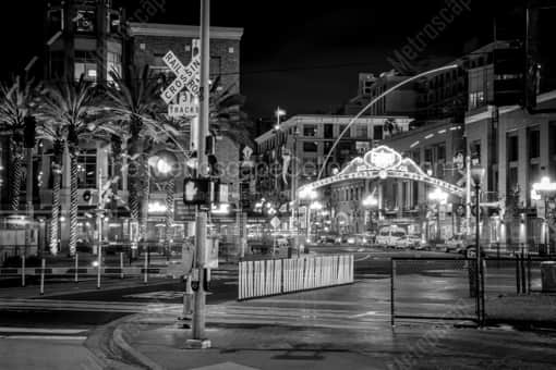 San Diego Black and White Photography of The San Diego Light Rail Crossing in the Gaslamp Quarter The San Diego Light Rail Crossing in the Gaslamp Quarter -- San Diego Black and White Photography