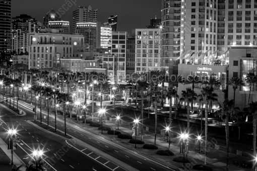 San Diego Black and White Photography of Downtown San Diego above Convention Center Drive Downtown San Diego above Convention Center Drive -- San Diego Black and White Photography
