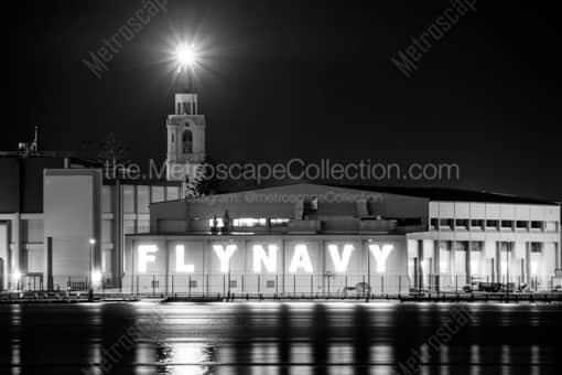 San Diego Black and White Photography of The Fly Navy Building in the San Diego Harbor The Fly Navy Building in the San Diego Harbor -- San Diego Black and White Photography