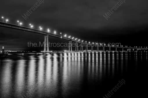 The Coronado Bridge at Night -- San Diego Black and White Photos