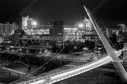 San Diego Black and White Photography of The Harbor Drive Pedestrian Bridge and Petco Park The Harbor Drive Pedestrian Bridge and Petco Park -- San Diego Black and White Photography