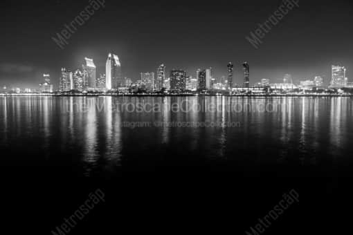 San Diego Black and White Photography of The San Diego Skyline from Coronado Island at Night The San Diego Skyline from Coronado Island at Night -- San Diego Black and White Photography