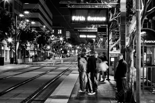 San Diego Black and White Photography of The Fifth Avenue Blue Line Station in San Diego The Fifth Avenue Blue Line Station in San Diego -- San Diego Black and White Photography