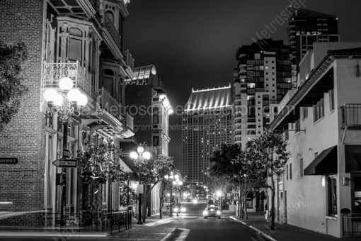 Looking Down Island Avenue from 4th Ave -- San Diego Black and White Photos