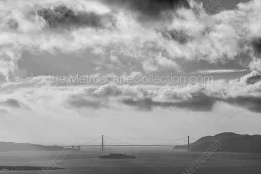 San Francisco Black and White Photography of The Golden Gate Bridge and Alcatraz in the San Francisco Bay The Golden Gate Bridge and Alcatraz in the San Francisco Bay -- San Francisco Black and White Photography