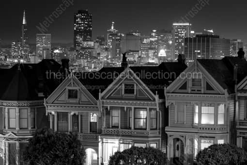 The Painted Ladies at Night -- San Francisco Black and White Photography