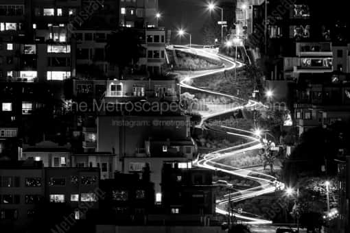 Lombard Street at Night -- San Francisco Black and White Photography