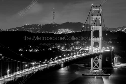 San Francisco Black and White Photography of The Golden Gate Bridge and Presidio at Night The Golden Gate Bridge and Presidio at Night -- San Francisco Black and White Photography