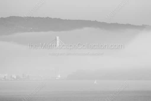 San Francisco Black and White Photography of A Small Sailboat under Fog on the San Francisco Bay A Small Sailboat under Fog on the San Francisco Bay -- San Francisco Black and White Photography