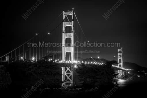 San Francisco Black and White Photography of The Golden Gate Bridge over San Francisco Bay at Night The Golden Gate Bridge over San Francisco Bay at Night -- San Francisco Black and White Photography