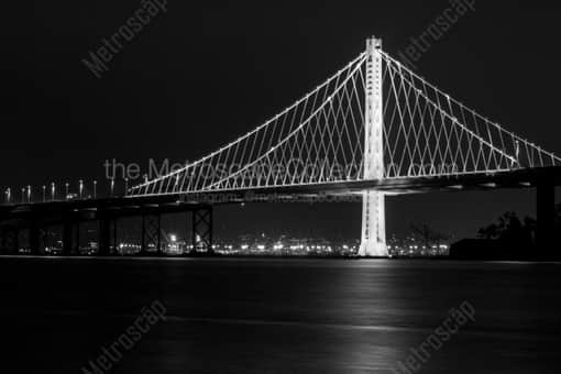 San Francisco Black and White Photography of The Eastern Span Oakland Side Bay Bridge at Night The Eastern Span Oakland Side Bay Bridge at Night -- San Francisco Black and White Photography