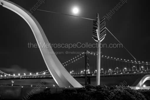 Cupids Arrow and Bay Bridge at Night -- San Francisco Black and White Photography