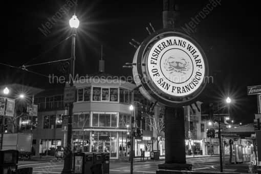 Fishermans Wharf at Night -- San Francisco Black and White Photography