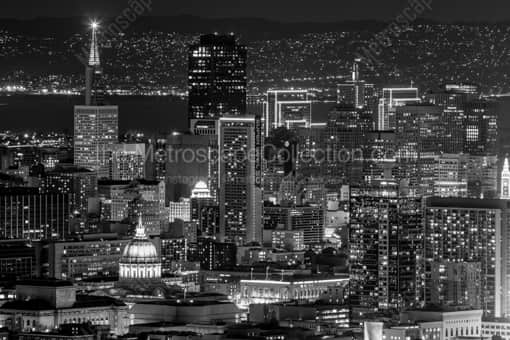 Downtown San Francisco at Night -- San Francisco Black and White Photography