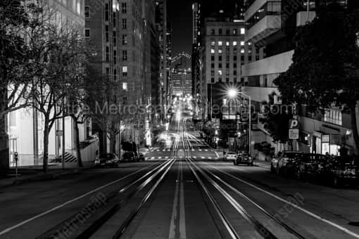 California Street at Night -- San Francisco Black and White Photography