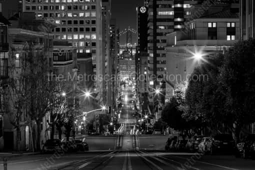 San Francisco Black and White Photography of The view from California and Powell at Night The view from California and Powell at Night -- San Francisco Black and White Photography