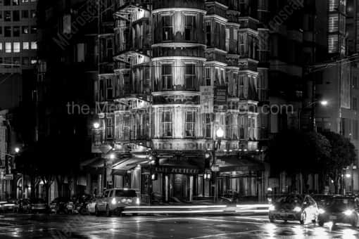 San Francisco Black and White Photography of Cafe Zoetrope at Columbus Drive and Kearny at Night Cafe Zoetrope at Columbus Drive and Kearny at Night -- San Francisco Black and White Photography