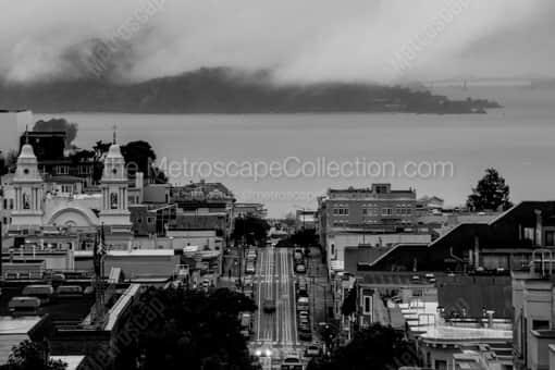 Fog Hanging Over Angel Island -- San Francisco Black and White Photography