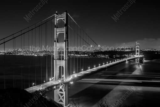 San Francisco Black and White Photography of The Golden Gate Bridge at Night from Battery Spencer The Golden Gate Bridge at Night from Battery Spencer -- San Francisco Black and White Photography