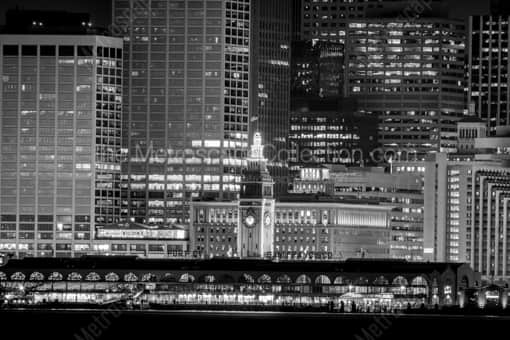 The Ferry Building at Night -- San Francisco Black and White Photography