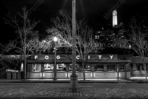 The Fog City Cafe under Coit Tower -- San Francisco Black and White Photography
