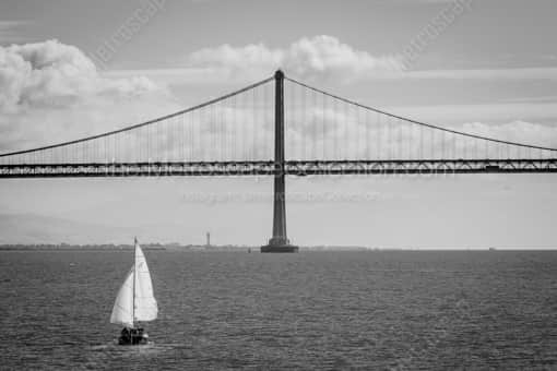 San Francisco Black and White Photography of Full Sails for a Sailboat on San Francisco Bay Full Sails for a Sailboat on San Francisco Bay -- San Francisco Black and White Photography
