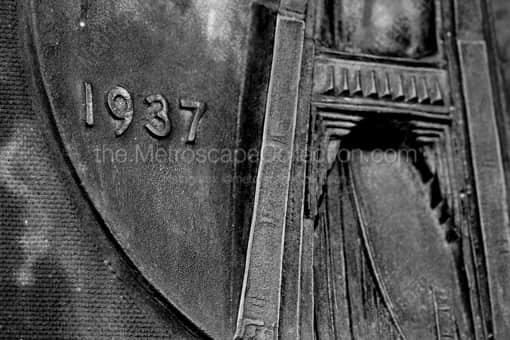 San Francisco Black and White Photography of A Bronze Relief of the Golden Gate Bridge A Bronze Relief of the Golden Gate Bridge -- San Francisco Black and White Photography
