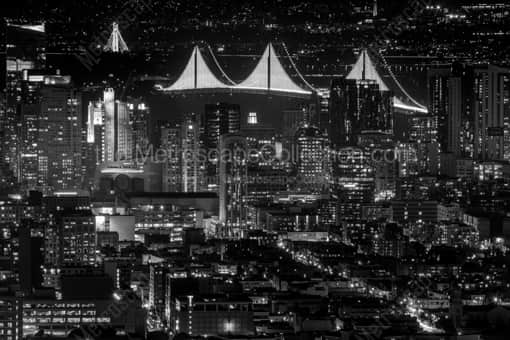 San Francisco Black and White Photography of The Fully Illuminated Bay Bridge at Night The Fully Illuminated Bay Bridge at Night -- San Francisco Black and White Photography